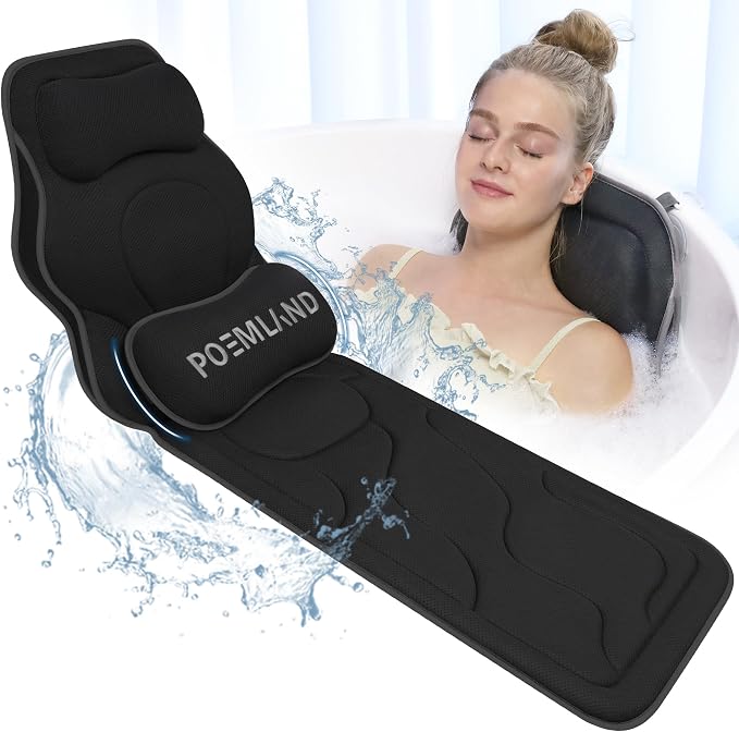 Poemland Luxury Full Body Bath Pillows for Tub-Extra Thick Bathtub Cushion with Lumbar Pillow for Neck and Back Support, Bath Accessories, Gift for Relaxing, Soaking, Spa