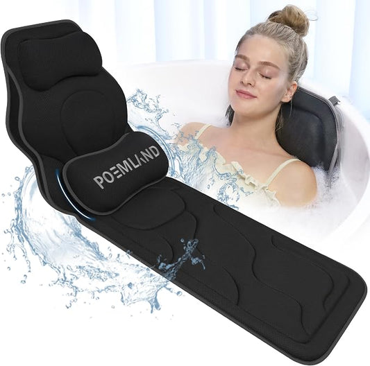 Poemland Luxury Full Body Bath Pillows for Tub-Extra Thick Bathtub Cushion with Lumbar Pillow for Neck and Back Support, Bath Accessories, Gift for Relaxing, Soaking, Spa
