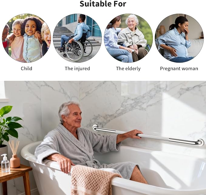 48 Inch Bathroom Grab Bar, ZUXET Chrome Extra Long Safety Grab Bar w/Knurled Texture, Stainless Steel Anti-Slip Safety Handrail for Toilet Shower Bathtub, Wall Mounted Support Bar for Seniors Elderly