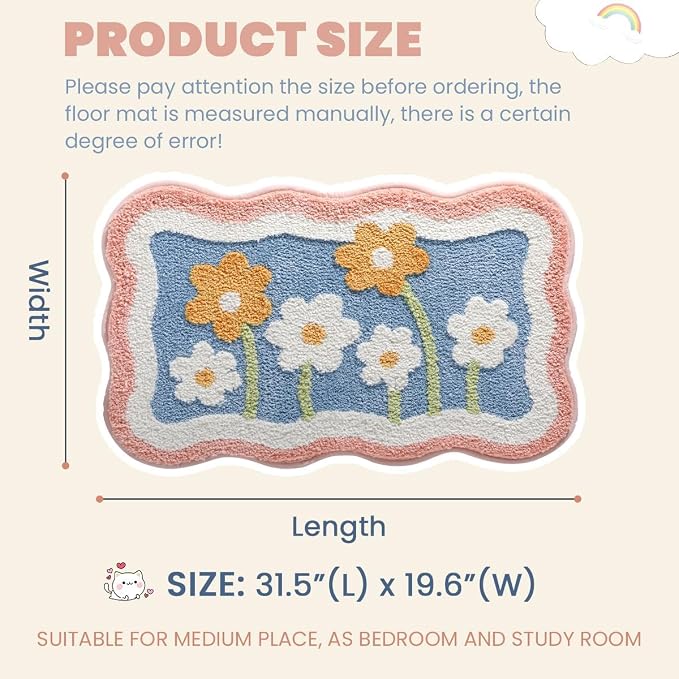 Simplicity Flower Bathroom Mat Non Slip Bath Rug Extra Absorbent and Soft Microfiber Bath Carpet Machine Washable Bath Rug for The Entrance of The Door, Bathroom and Bedroom (31"x20",Blue)