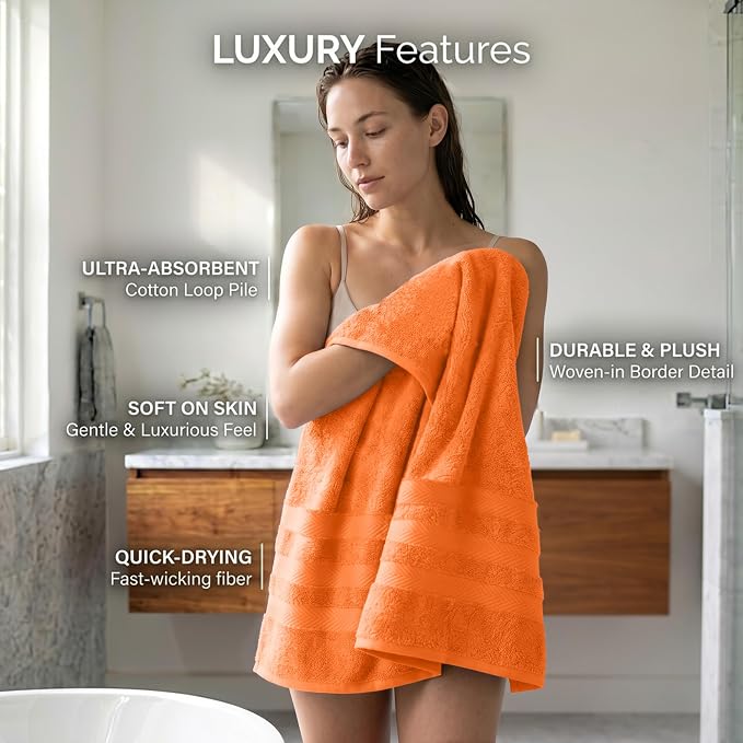 RIVERSIDE Pack of 2 Extra Large Bath Sheets 35 x 70 Inches, 100% Ring Spun Cotton, Hotel Quality, Oversized Bath Towels, Super Soft, Highly Absorbent & Quicker to Dry, Orange