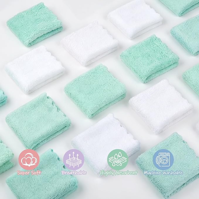 UNIMADE Baby Washcloths, 20 Pack Microfiber Coral Fleece Wash Cloths, Extra Absorbent Baby Towels for Newborns, Infants and Toddlers, Gentle on Sensitive Skin for Face and Body - 7" × 9", White&Green