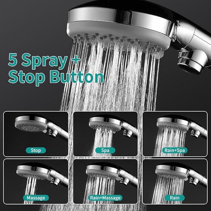 Handheld Shower Head with 79" Extra Long Hose 7 Modes High Pressure Shower Head with On Off Switch Button and Powerful Wash Modes for Pets Bath, Chrome