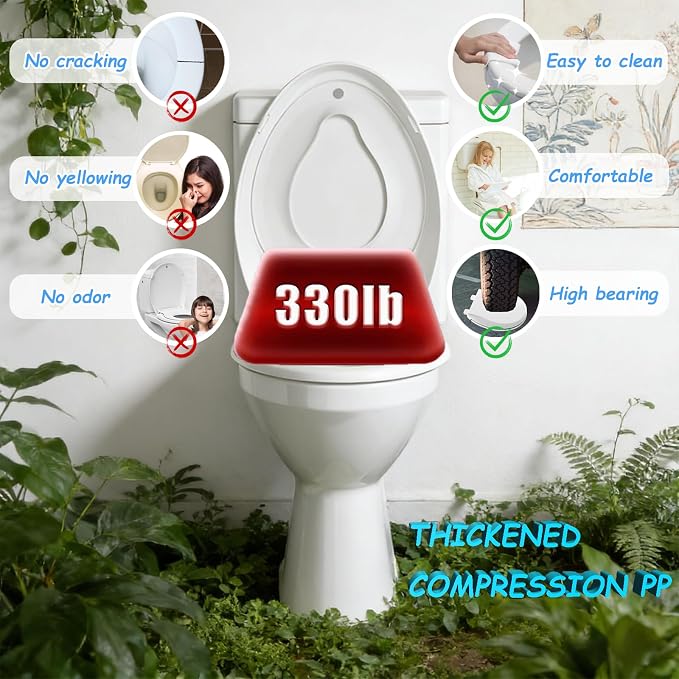 Huttdmel Elongated Toilet Seat with Toddler Seat Built In,2 in 1 Adult & Child, Soft Close, Magnetic Child Seat,Top & Bottom Mount,Never Loosen Hinges, Fits Standard Elongated Toilets 18.5'', White