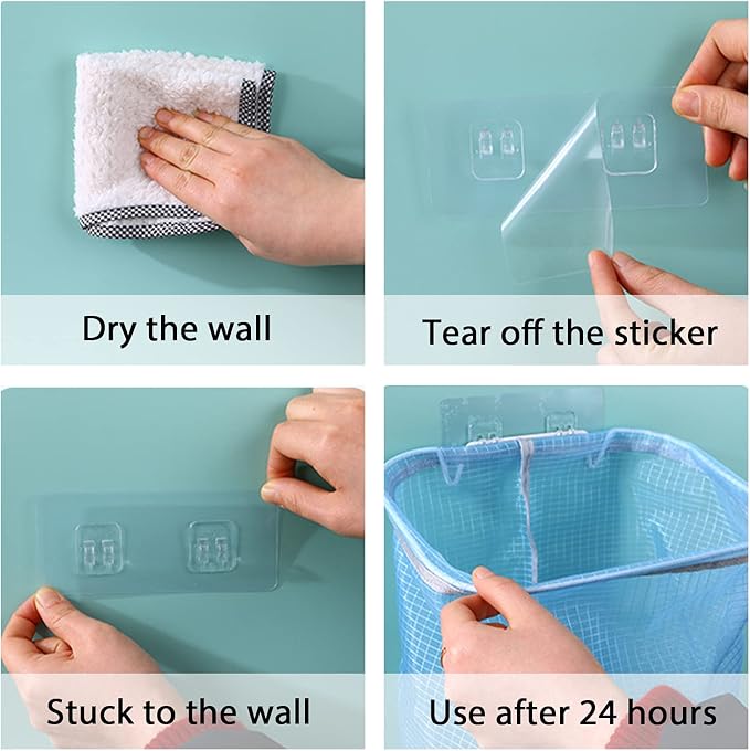Linkidea 2 Pack Mesh Hanging Storage Organizer, Bathtub Basket with Adhesive Hooks, Shower Caddy for Kid Bathroom Accessories (Blue & Pink)