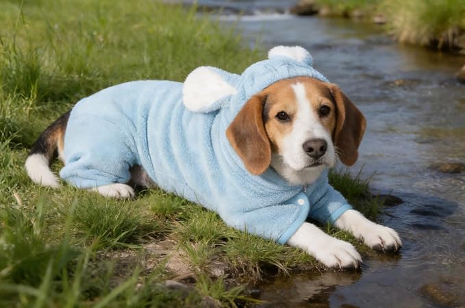 Pet Bathrobe for Dog Cat Absorbent Quick Drying Hooded Bath Towel | Adjustable Bath Robe for Pool Beach Cold Weather,Blue S