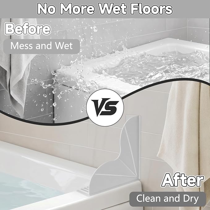 Dreamtop No-Adhesive Silicone Shower Splash Guard - 2 Packs Reusable Shower Corner Water Guard with Strong Suction Cups, Shower Water Blocker for Bathtub Bathroom to Keep Water in Shower (Gray)