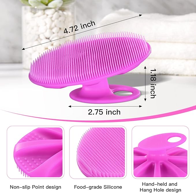 INNERNEED Silicone Body Cleansing Brush Exfoliating Scrubber, DGreen+Purple | Gentle Massage, Deep Clean, Hygienic Shower Scrub Brush Soft Bristles for All Skin Types, Easy to Hold