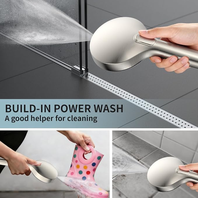 Brushed Nickel Handheld Shower Head, High Pressure 9-Spray Modes Handheld Showerhead, 71 Inch Kink-free Hose, Power Wash for Low Pressure Homes, Pet Tub Tile Cleaning