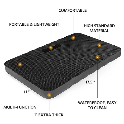 HOOPLE Extra Thick Kneeling Pad, Soft Foam Kneeling Cushion, Waterproof Gardening Knee Pads, Lightweight Knee Mat for Bathing, Workout Supplies, Exercise Yoga, Garden Work Gifts 17.5 x 11 x 1 in, Black