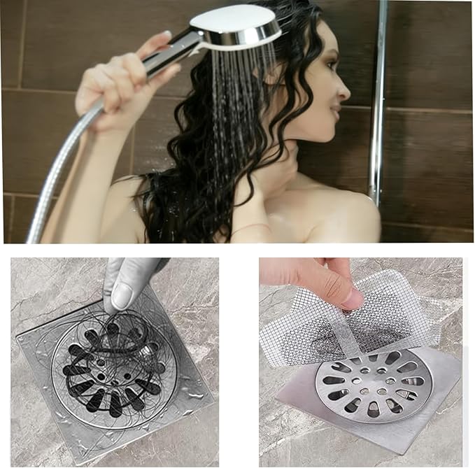 100 PCS Disposable Shower Drain Hair Catcher Disposable Mesh Adhesive Drain Covers Sticker Drain Stickers to Catch Hair for Bath & Tub Sink Shower Drain Mesh Cover for Human & Pet Hair