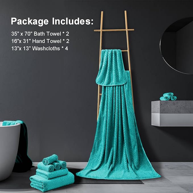 Ferdilan 8 Pack Large Bath Towels Set,2 Oversized Bath Towels(35"x70"), 2 Hand Towels,4 Washcloths Ultra Soft and Absorbent Towels for Bathroom, Quick Dry Towel for Gym Hotel Camp Green Blue