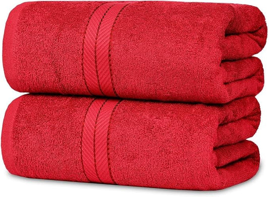 Casa Lino Bath Sheets Set Extra Large - 100% Cotton Extra Large Bath Towels - Highly Absorbent & Quick Dry Oversized Towels for Adults - 36"x72" - Pack of 2 - (Red)