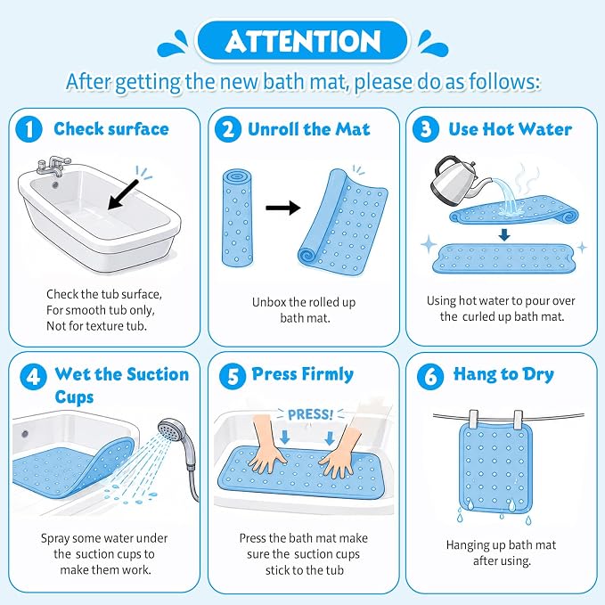 XIYUNTE Baby Bath Mat for Tub Non Slip Kids Bath Mat - 40''x16'' Extra Long Cartoon Bathtub Mat Non Slip Kids Shower Mat Eco-Friendly Toddler Bath Mats with Suction Cups, Machine Washable