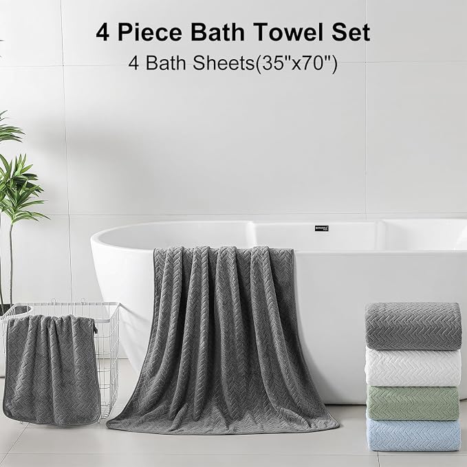 Ferdilan 4 Pack Large Bath Towels Set 35"x70" Grey Oversized Bath Sheet Chair Towels, 600 GSM Ultra Soft & Absorbent Towels for Bathroom, Quick Dry Towel for Gym Hotel Camp Pool