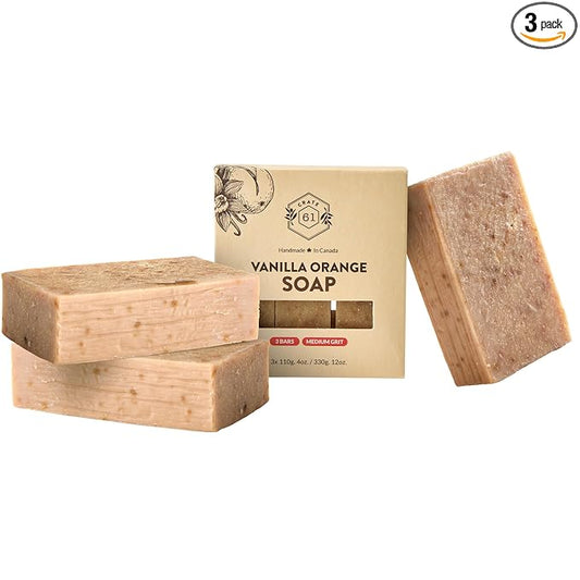 Crate 61 Organics, Handmade in Canada, Plant Based Cold Process Natural Bar Soap For Face And Body, With Premium Essential Oils, For Men And Women 3 Pack (Vanilla Orange)