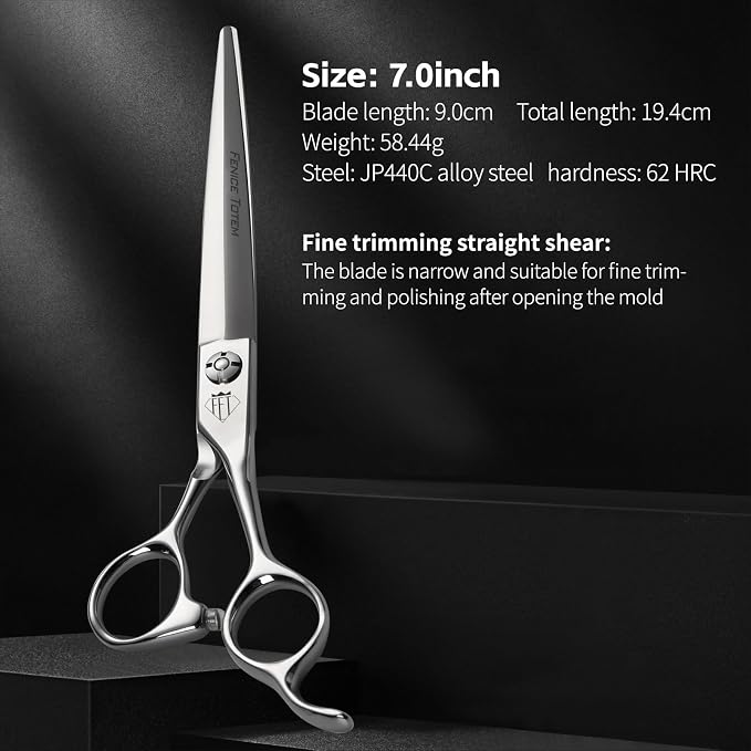 Dog Grooming Scissors: Professional Grooming Scissors for Pet High Precision CNC-Cut Blades, Silver (Straight, 7")