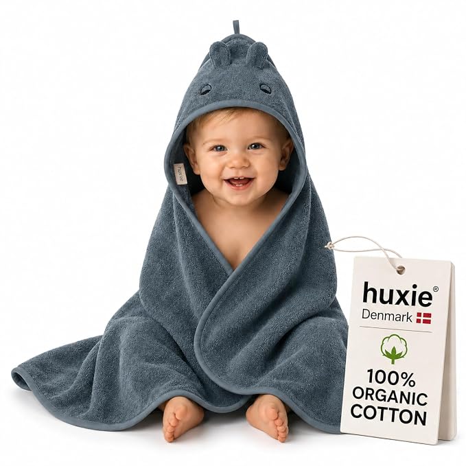 Hooded Baby Towel – 100% Organic Cotton Baby Bath Towels – Baby Boy Newborn Essentials - Super-Soft and Absorbent. (Dino - Tradewins)