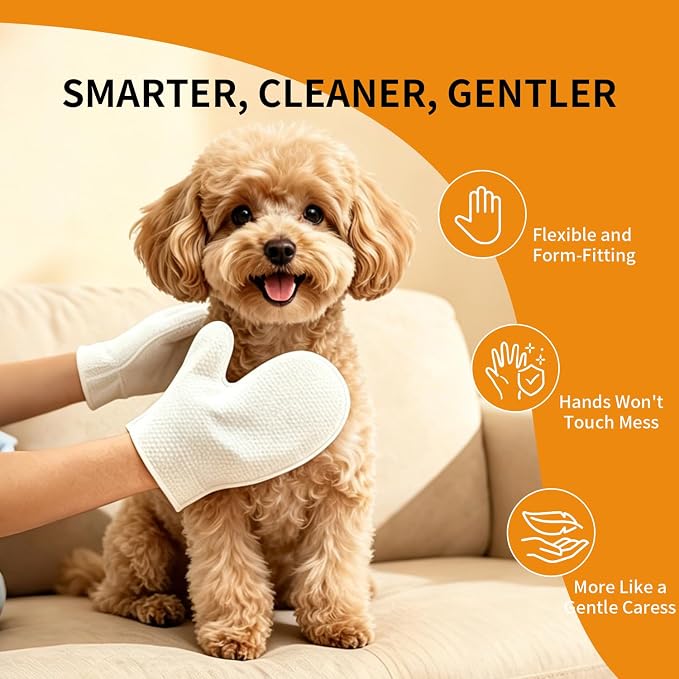 Cleaning Glove Wipes for Dogs & Cats, Hypoallergenic Nourish Fur Pet Grooming Glove Wipes, Pet Rinse Bathing Wipes, Deodorizing & Hypoallergenic Pet Cleaning Gloves for Grooming, Paws, & Body