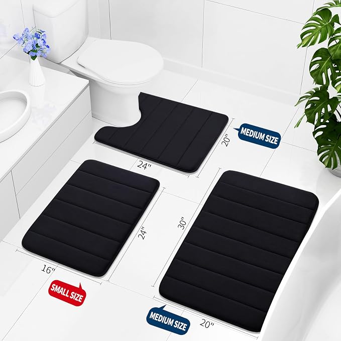 Buganda Memory Foam Bath Mat, 59" x 20", Ultra Soft Bathroom Rugs, Water Absorbent and Machine Washable Bath Rug Runner for Bathroom, Shower, and Tub, Black