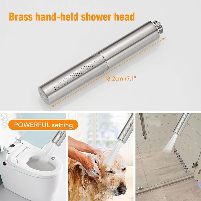 BESy Brass 2 In 1 Function Handheld Shower Head Set High Pressure 7 Inch Shower Head High Flow Hand Shower Wand with 59 Inch Hose, Bracket, Brushed Nickel