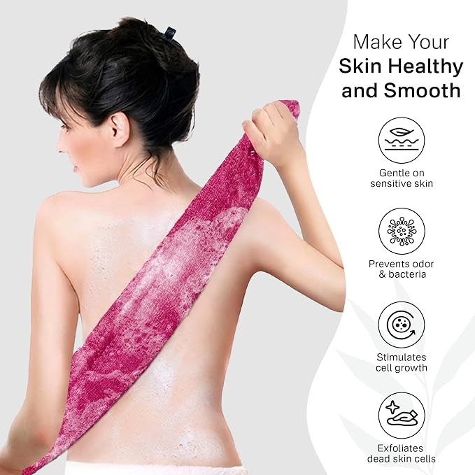 Yiclick Exfoliating Washcloth Towel, Back Scrubber for Shower for Women, Exfoliating Body Scrubber, Loofah Sponge Wash Cloth, Korean Japanese Exfoliating Shower Towel, Exfoliator Washer for Bath