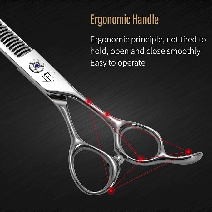 Fenice Professional Pet Grooming Scissors, High-End Dog Hair Cutting Shears with Ergonomic Handle, Super Hard Alloy Steel, CNC Precision Craftsmanship (Thinner, 7.0")