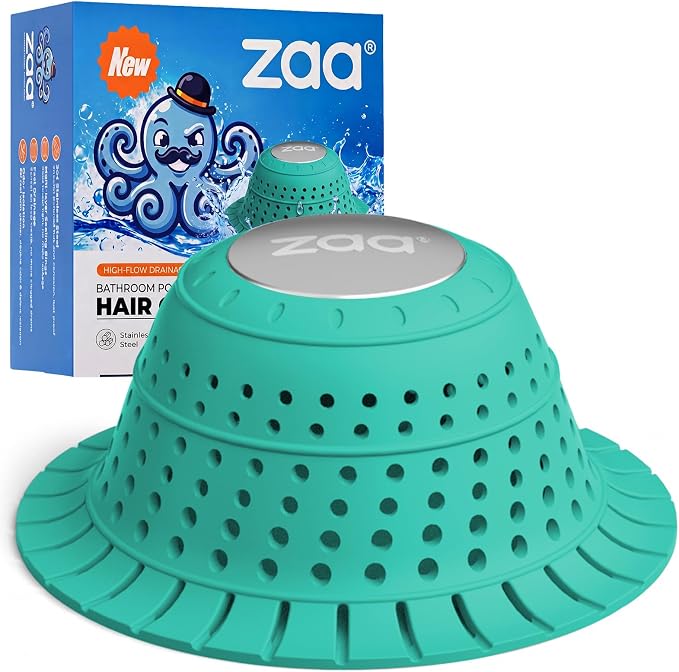 zaa Bathtub Drain Hair Catcher, Silicone Collapsible 1 Pack Drain Protector for Pop-Up and Regular Drains of Shower, Bathtub, Tub, Bathroom, Sink, Mint Green