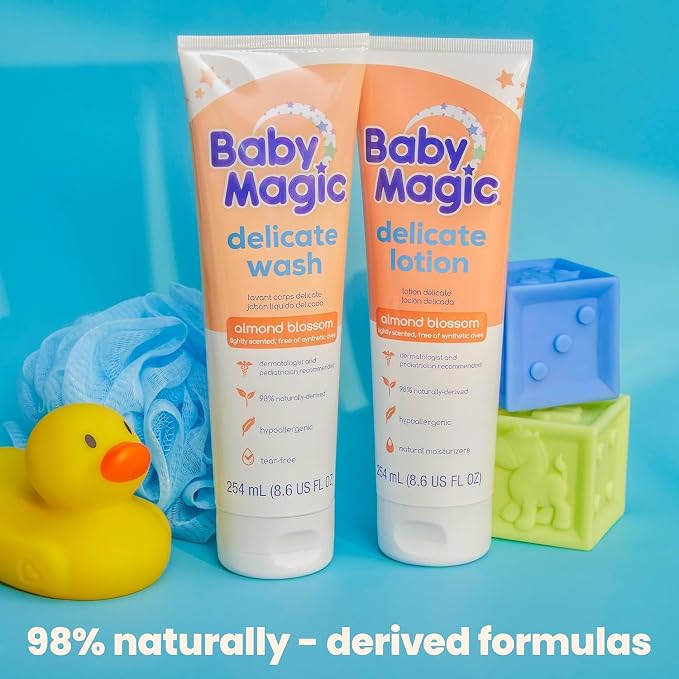 Baby Magic Delicate Wash, Gently Cleanses Baby, Tear-Free, Camellia & Coconut Oil, Almond Blossom Light Scent, Dermatologist & Pediatrician Recommended, Hypoallergenic, 8.6 oz (Pack of 1)