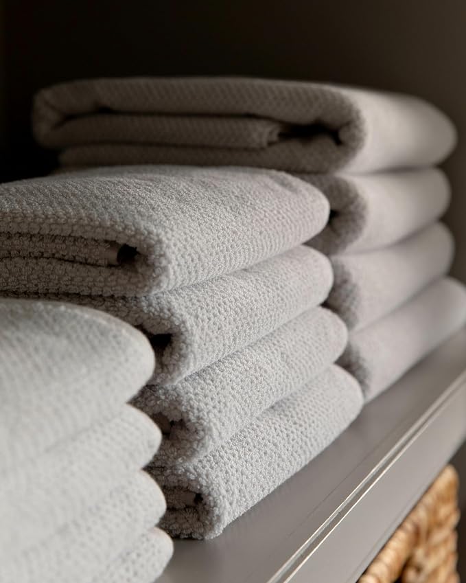 Cozy Earth Nantucket 60% Cotton 40% Viscose from Bamboo Bath Sheet - 600 GSM Plush & Fast-Drying with Rice Weave Pattern - 2 Pack 40" x 65" Luxury Bath Sheet - Light Grey