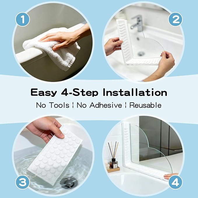 Bathtub Shower Splash Guard with Storage, Silicone Water Blocker | Dual suction cups no-drill install, Acrylic silicone water blocker for tub, shower & sink, Organizes bath essentials