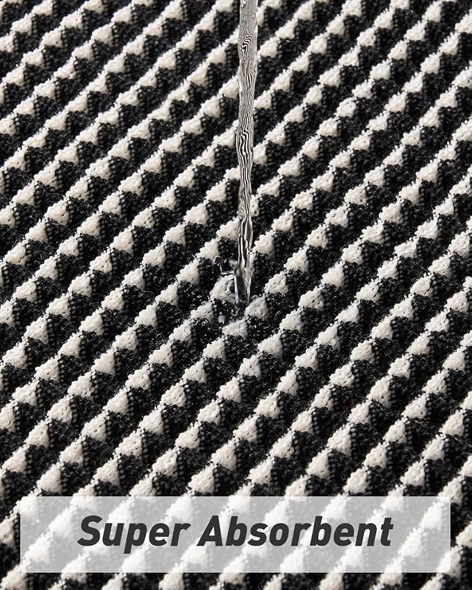 AMOAMI Upgraded Waffle Bath Mat, Super Absorbent Non Slip Bath Mats for Bathroom Floor, Machine Washable Bathroom Rugs with Tassels, Rubber Backed Bathroom Mats, Ultra Soft, 20" x 32",Black & Cream