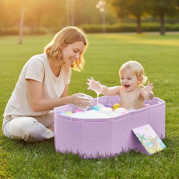 Baby Bathtub for Newborn to Toddlers 1-6 Y, Foldable Infants Babies Bath Tub with Non-Slip Base and Drain Plug, Portable Bathtub for Home Outdoor (Pink, 75-45-25CM)