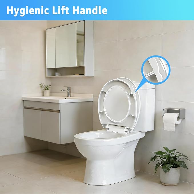Huttdmel Round Toilet Seat 16.5", Soft Close Quiet Lid, Top & Bottom Mount, Never Loosen Hinges, Easy Install, Heavy Duty PP No Yellowing, Fits Standard Round Toilets, White