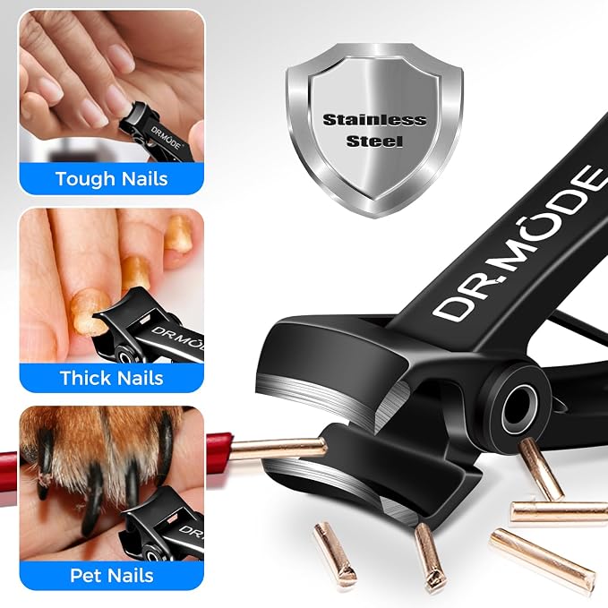 DRMODE Nail Clippers for Men Thick Nails, Heavy Duty Toenail Clippers for Seniors Thick Toenails with 16MM Wide Jaw, Sharp Stainless Steel Large Finger Nail Clippers Adult Cutter Trimmer with File