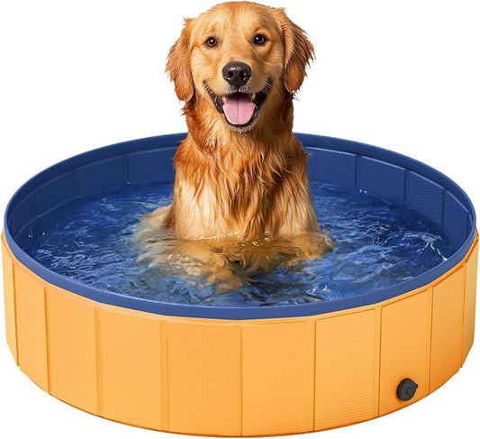 Foldable Dog Pool, 40" Pet Swimming Pool | Pet Outdoor Bathing Tub, Protective Lining, PVC Collapsible, For Dogs & Cats