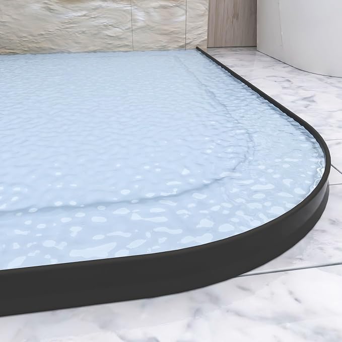 Raycity 3" High Shower Threshold Water Dam 59 IN Collapsible Shower Water Splash Guard for Curbless Shower Threshold Barrier Water Stopper for Wet and Dry Separation Bathroom and Kitchen (Black)