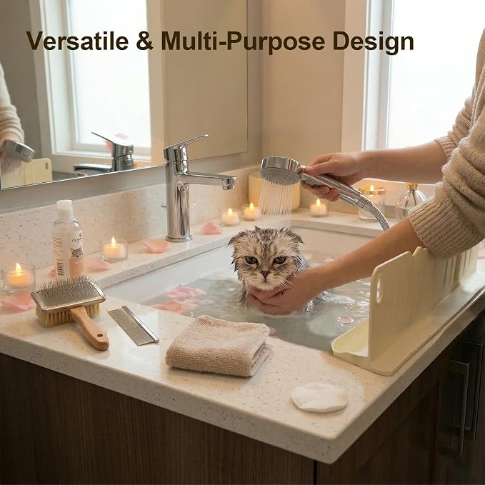 17In Kitchen Sink Splash Guard with Suction Cup for Kitchen Sink Area, Sink Edge Protector for Small Kitchen Sink, Bathtub & Counter, with Drain Rack & Sponge Holder (Gray)