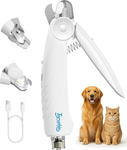 2-in-1 Dog Nail Clippers & Dog Nail Trimmers for Small Medium Large Dogs Cats Pets with Spash Guard, Nail Clipper for Dogs Quiet, USB Rechargeable, Dog Nail Clippers with 2 LED Large Light