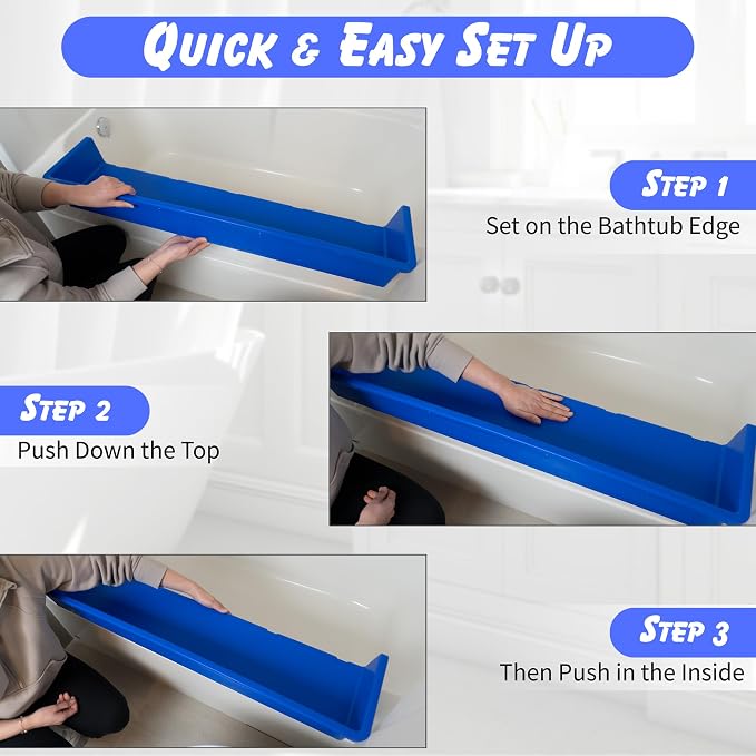 Tub Topper Kids Bathtub Splash Guard, Shelf & Toddler Bath Toy Tray - Blue | Toddler Bath Tray & Ledge Organizer, Strong Suction Cups, Patented Lip Design, Kids Bathroom Accessory Storage, Made in USA