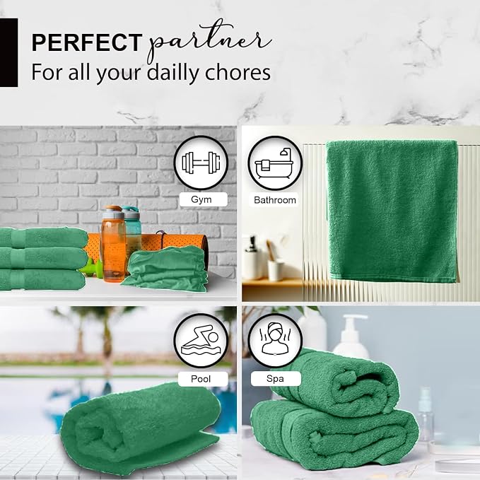 KAHAF COLLECTION 100% Cotton Bath Towels, 24x48 Pack of 6 Towels, Quick Dry, Highly Absorbent, Soft Feel Towel, Gym, Spa, Bathroom, Shower, Pool, Luxury Soft Towels (Light Green, 24x48-6 Pack)