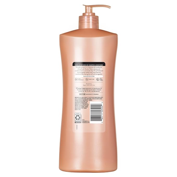 Suave Micellar Infusion 2-in-1 Purifying Shampoo + Conditioner, Gently Cleanses & Conditions for Manageable Hair, Daily Use for All Hair Types, 28 FL OZ Pump, 4 Count (Pack of 2)