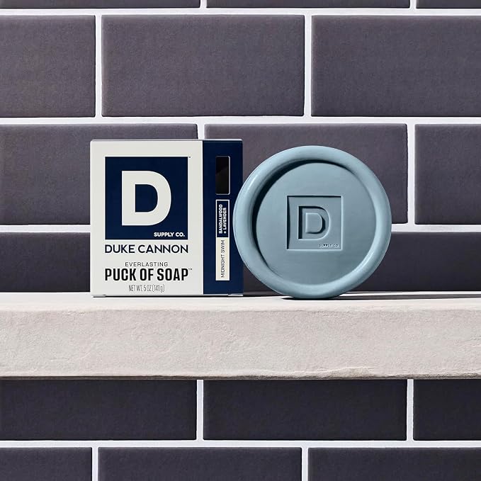 Duke Cannon Supply Co. Bar Soap Puck - Men's Rounded Bar Soap with Masculine Scents - Disc-Shaped Mens Soap - Hydrating & Deep Cleaning - All Skin Types - Midnight Swim, 5 oz
