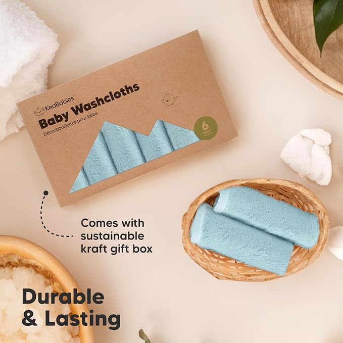6-Pack Baby Washcloths, Soft Absorbent Washcloths for Face, Body (Sky) | Viscose from Bamboo Washcloths, Baby Towels, Newborn, Kids, Toddlers, Infant, Gentle on Sensitive Skin, 10x10, Reusable