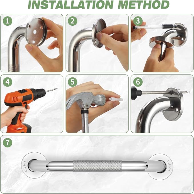 3 PCS Grab Bars for Seniors Bathroom, 16" and 12" Anti Slip Shower Safety Handle, Stainless Steel Shower Support Bar Holds up to 500LBs, Bath Assist Handles for Handicap Elderly Injury Pregnant