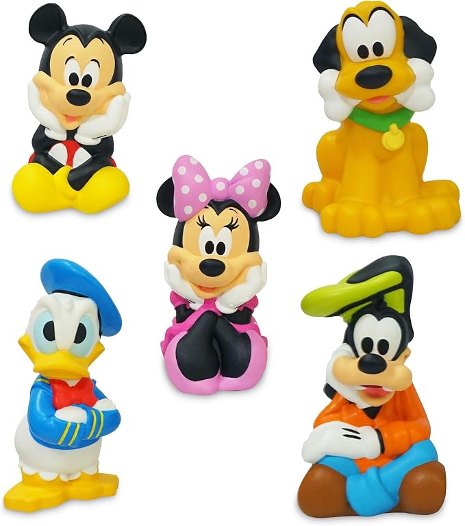Disney Store Official Mickey and Friends Bath Toys Set - Includes 5 Detailed Toys with a Straining Storage Bucket - Bath Time Fun and Water Play Set for Kids