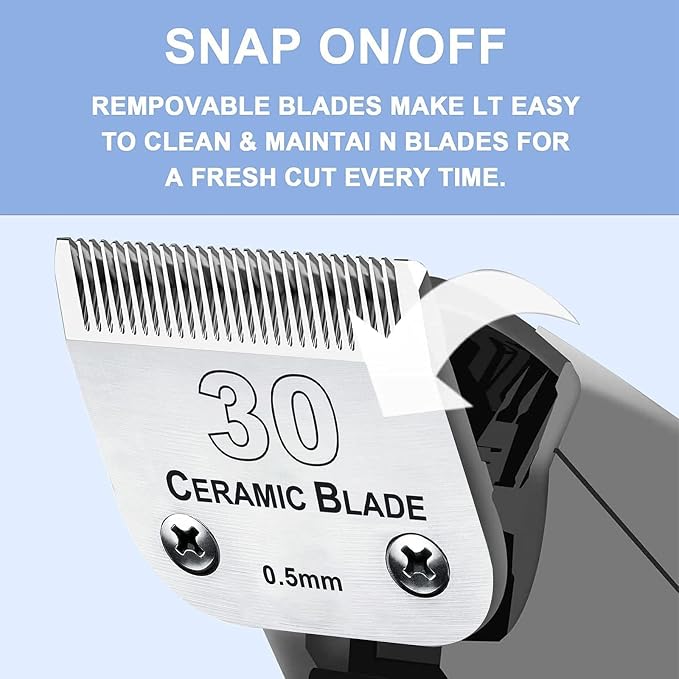 #30 Blade Dog Grooming Replacement Blades Compatible with Andis Dog Clipper | For Wahl KM Series /Oster A5 Dog Clippers Detachable Ceramic & Stainless Steel Blade,Size-30, 1/50-Inch Cut Length (64260)