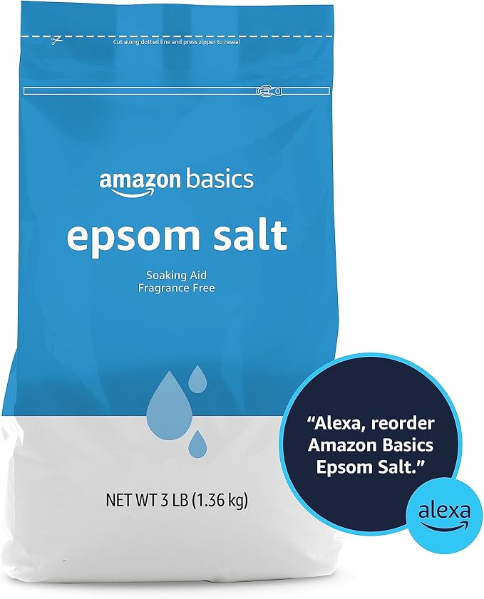 Amazon Basics Epsom Salt Soak, Unscented, Magnesium Sulfate USP, Muscle and Feet Relaxation, Resealable Bag, 3 Pound