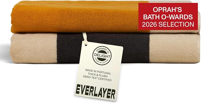 Everlayer Luxury Bath Sheets - Reversible 2 in 1 Design, 35"x 70", Sets of 2, 550 GSM - 100% Combed Cotton, Ultra Soft, Thick Bath Sheets, Made in Portugal (Amber Charcoal-Janus)