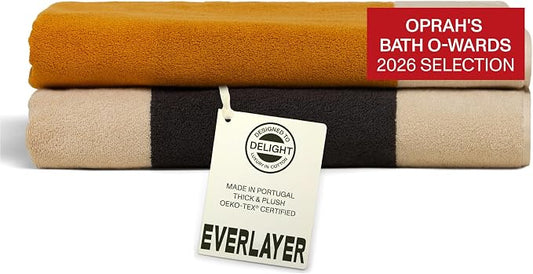 Everlayer Luxury Bath Sheets - Reversible 2 in 1 Design, 35"x 70", Sets of 2, 550 GSM - 100% Combed Cotton, Ultra Soft, Thick Bath Sheets, Made in Portugal (Amber Charcoal-Janus)
